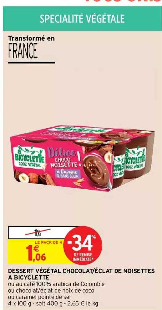 dessert végétal chocolat - éclat de noisettes à bicyclette