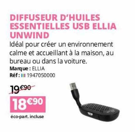 diffuseur d'huiles essentielles usb ellia unwind
