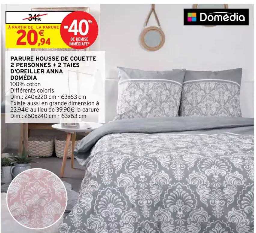 domédia parure housse de couette 2 personnes + 2 taies d'oreiller anna domédia