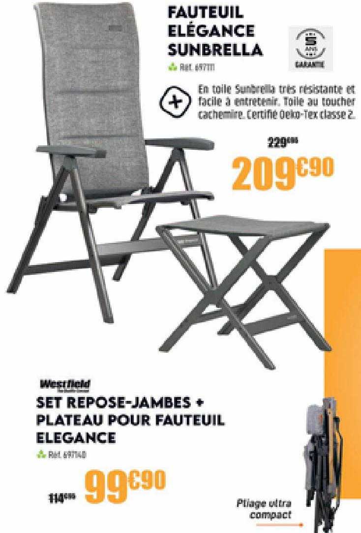 fauteuil élégance sunbrella, set repose-jambes + plateau pour fauteuil élégance westfield