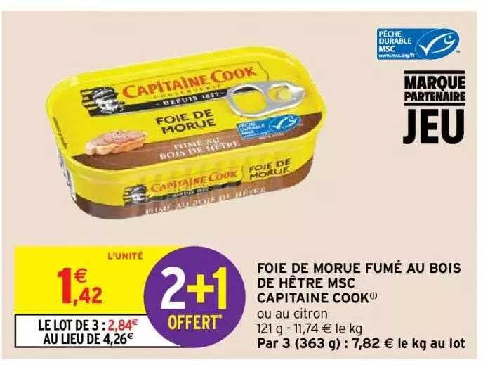 foie de morue fumé au bois de hêtre msc capitaine cook