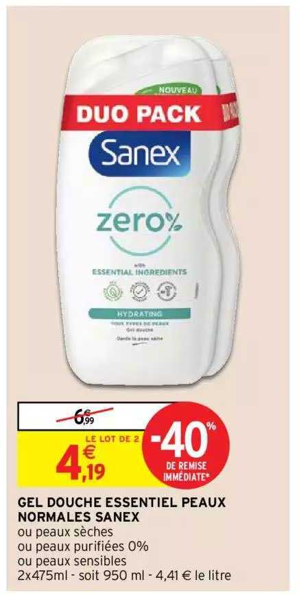 gel douche essentiel peaux normales sanex