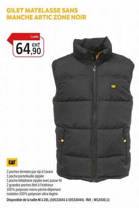 gilet matelasse sans manche artic zone noir cat