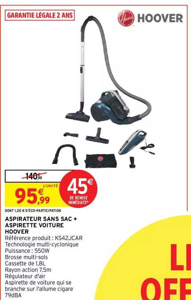 hoover aspirateur sans sac + aspirette voiture