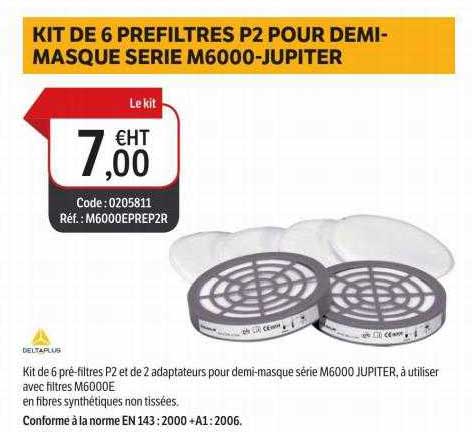 kit de 6 prefiltres p2 pour demi-masque serie m6000-jupiter deltaplus