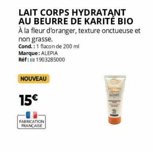lait corps hydratant au beurre de karité bio alepia