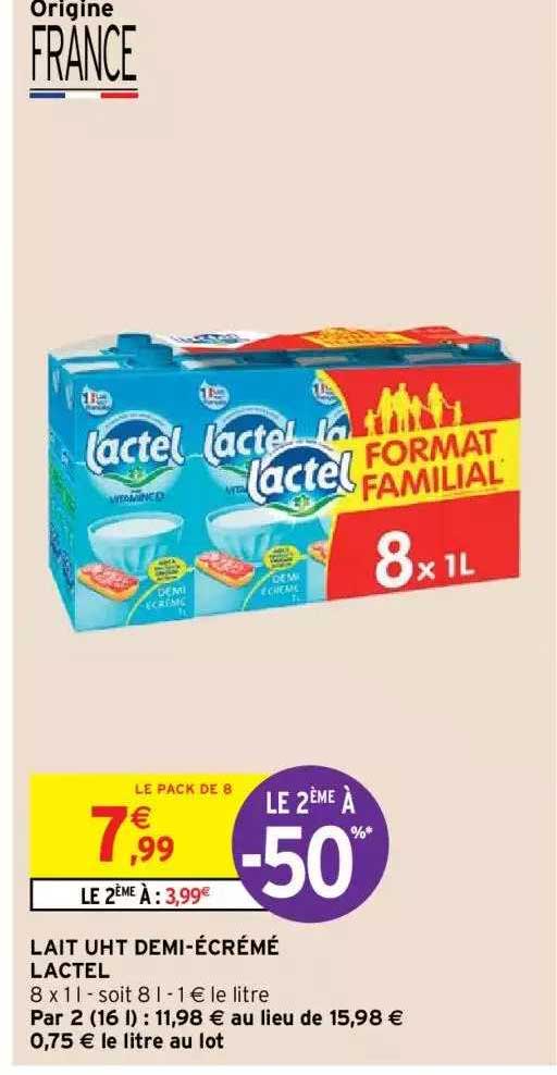 lait uht demi-écrémé lactel