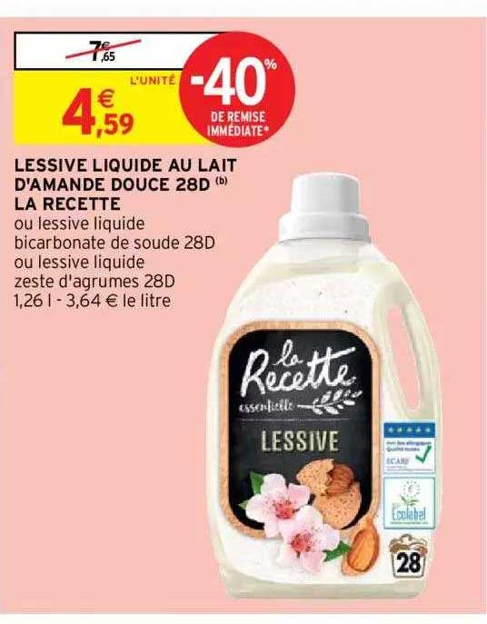 lessive liquide au lait d'amande douce 28d la recette