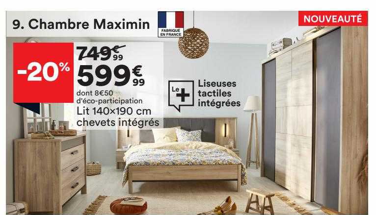 lit 140 x 190 cm chevets intégrés