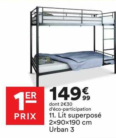 lit superposé 2 x 90 x 190 cm urban 3