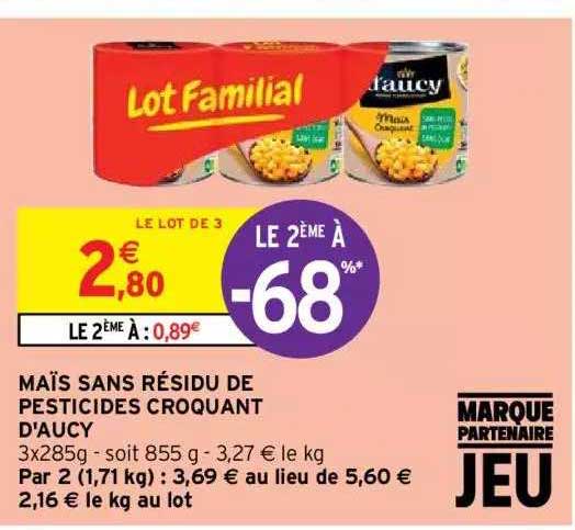 maïs sans résidu de pesticides croquant d'aucy