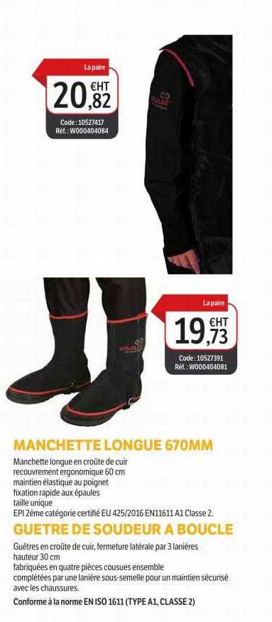 manchette longue 670mm, guêtre de soudeur à boucle
