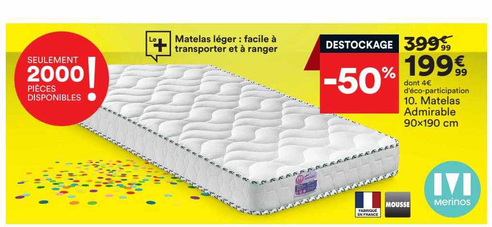 matelas admirable 90 x 190 cm merinos