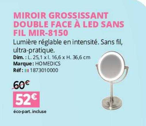 miroir grossissant double face à led sans fil mir-8150