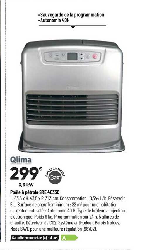 poêle à pétrole sre 4033c qlima