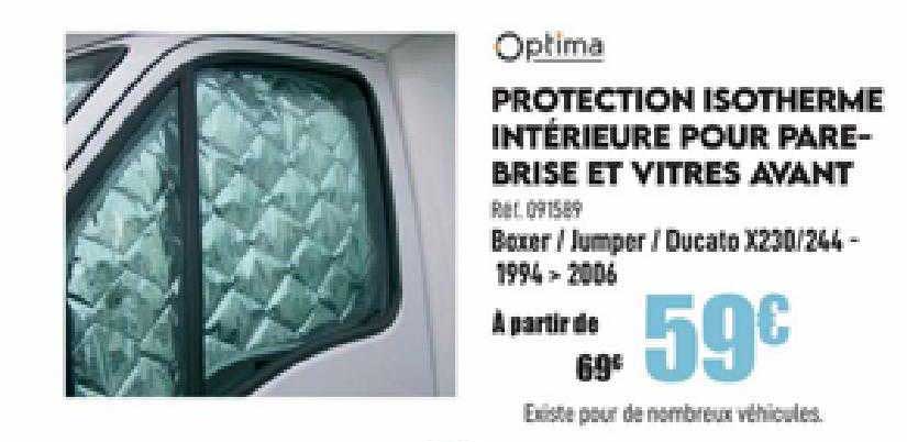 protection isotherme intérieure pour pare-brise et vitres avant optima
