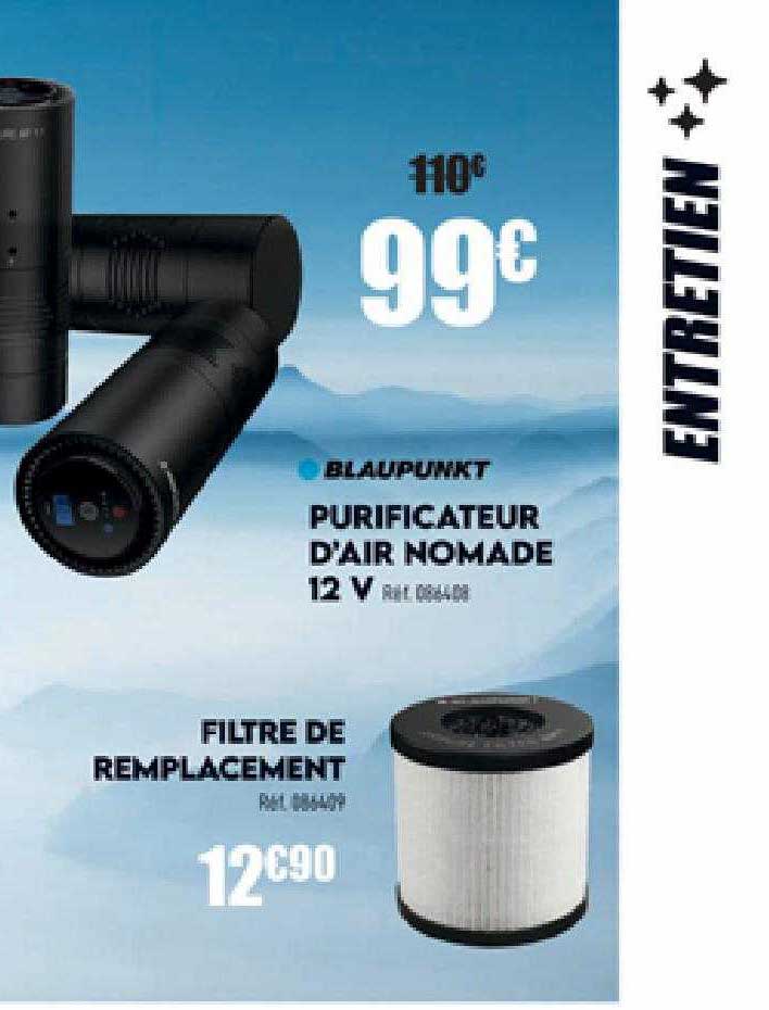 purificateur d'air nomade 12v blaupunkt, filtre de remplacement blaupunkt