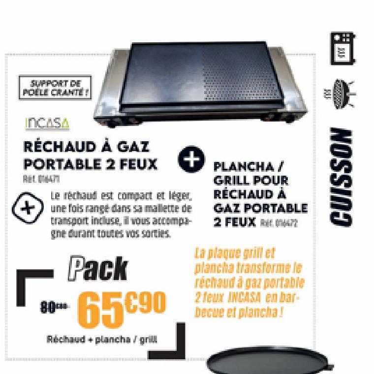 réchaud à gaz portable 2 feux incasa