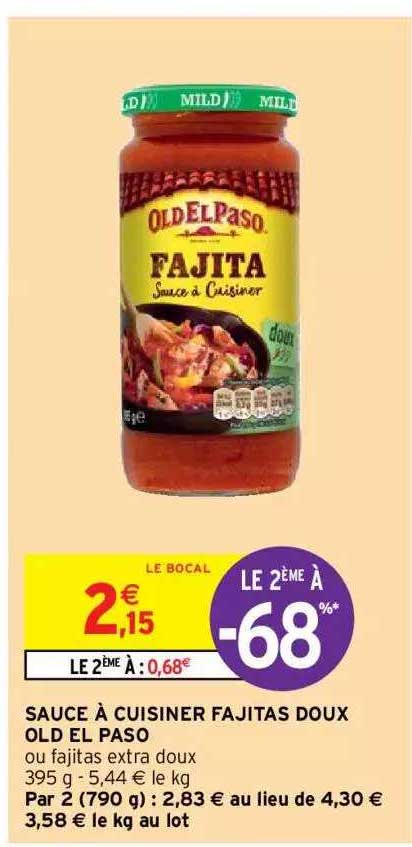sauce à cuisiner fajitas doux old el paso
