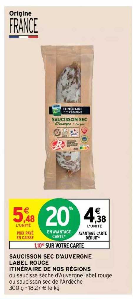 Saucisson Sec D'auvergne Label Rouge Itinéraire De Nos Régions