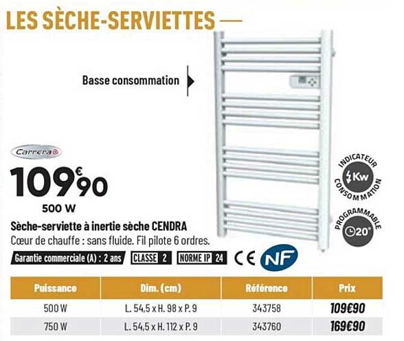 sèche-serviette à inertie sèche cendra carrera