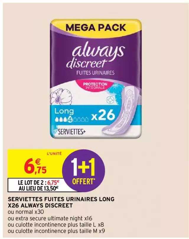 Serviettes Fuites Urinaires Long Always Discreet