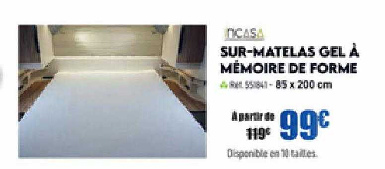 sur-matelas gel à mémoire de forme incasa