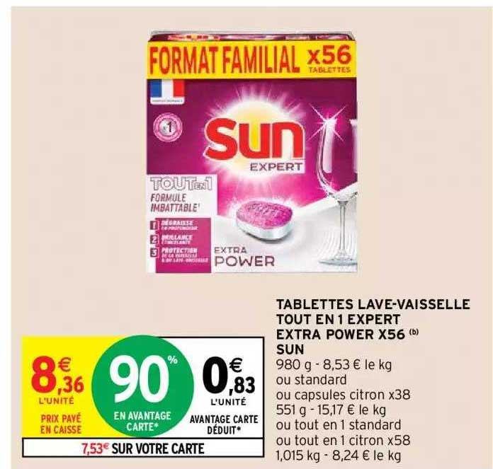 tablettes lave-vaisselle tout en 1 expert extra power x56 sun