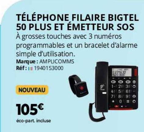 téléphone filaire bigtel 50 plus et émetteur sos