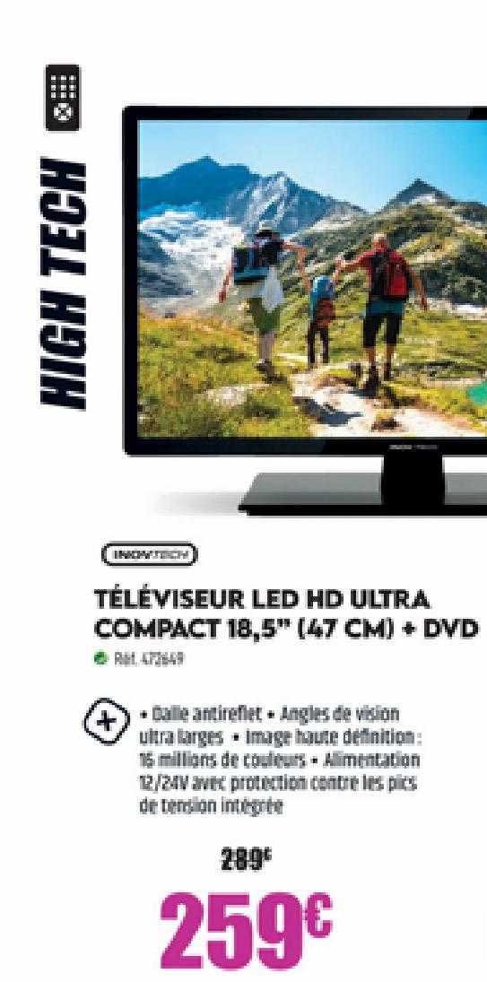 téléviseur led hd ultra compact 18,5" (47 cm) + dvd inovtech