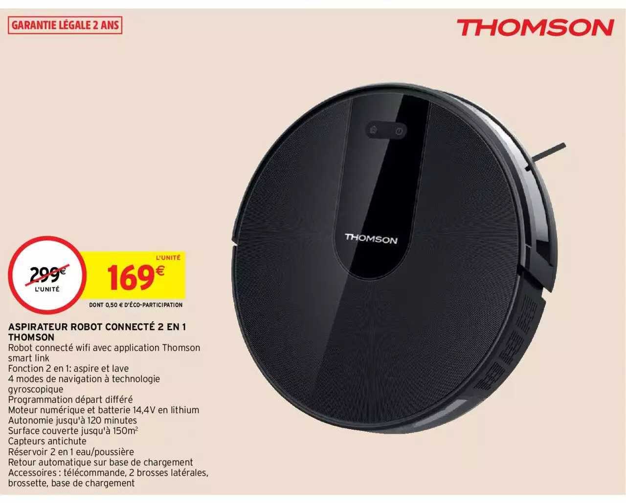 thomson aspirateur robot connecté 2en1