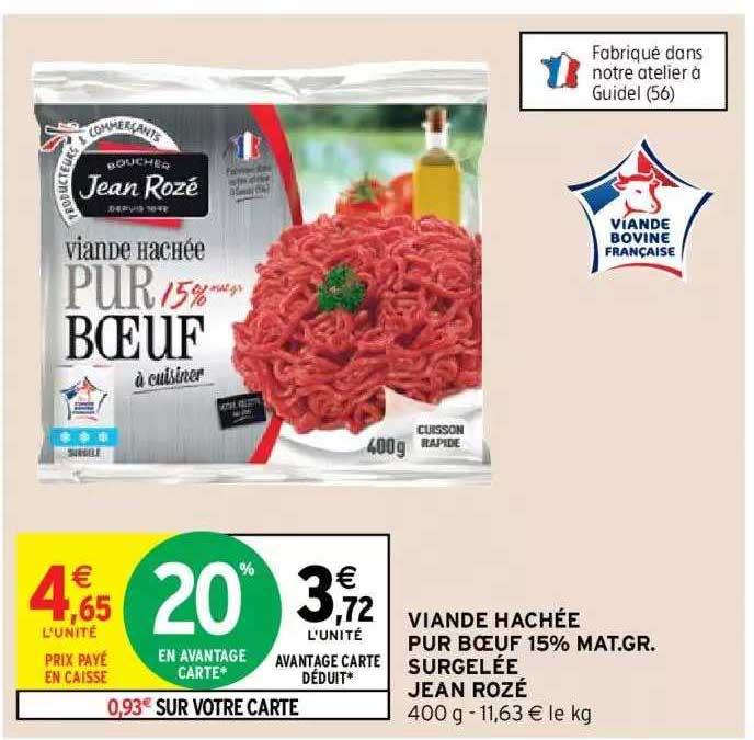 viande hachée pur bœuf 15% mg surgelée jean rozé