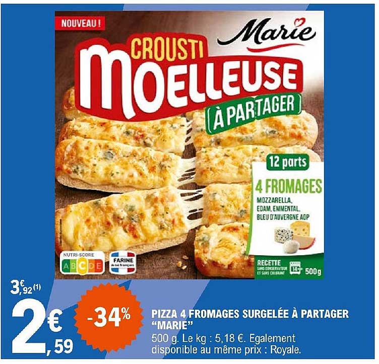 pizza 4 fromages surgelés à partager "marie"