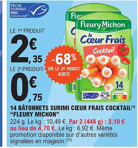 14 bâtonnets surimi cœur frais cocktail "fleury michon"