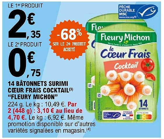14 bâtonnets surimi cœur frais cocktail "fleury michon"