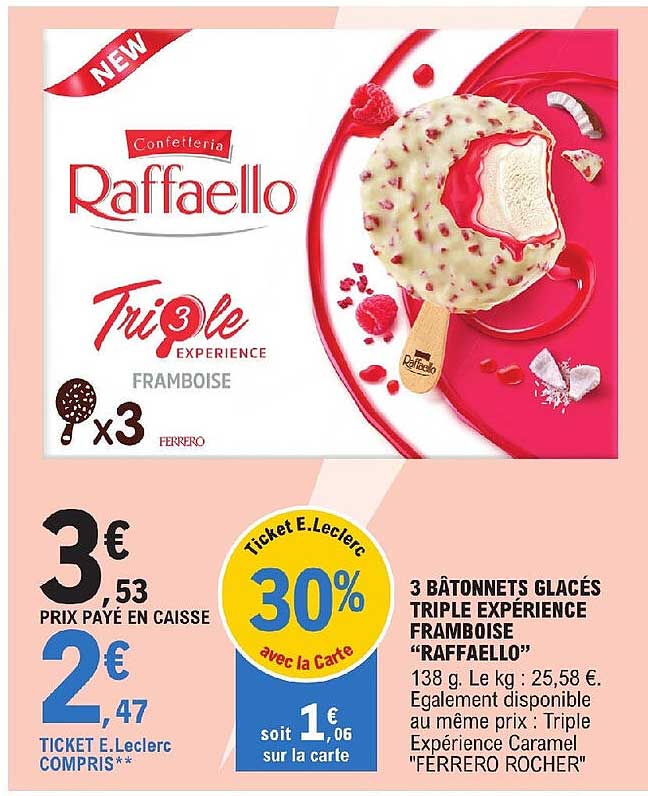 3 bâtonnets glacés triple expérience framboise "raffaello"