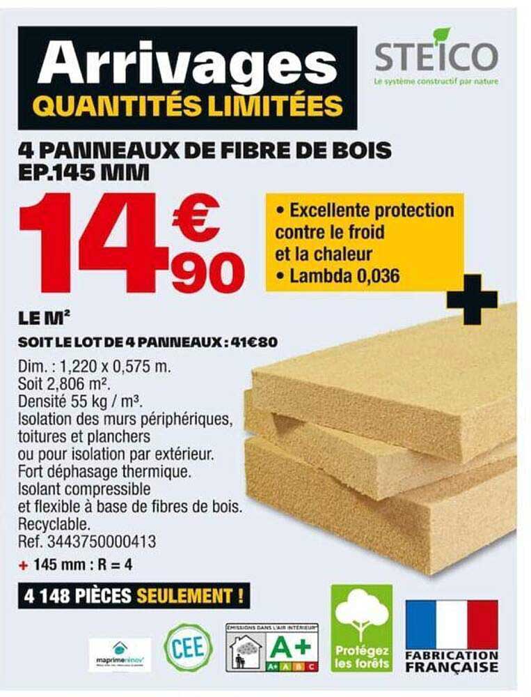 4 panneaux de fibre de bois ep. 145 mm steico