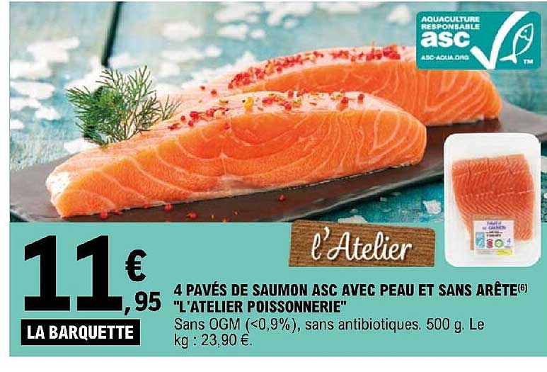 4 pavés de saumon asc avec peau et sans arête "l'atelier poissonnerie"