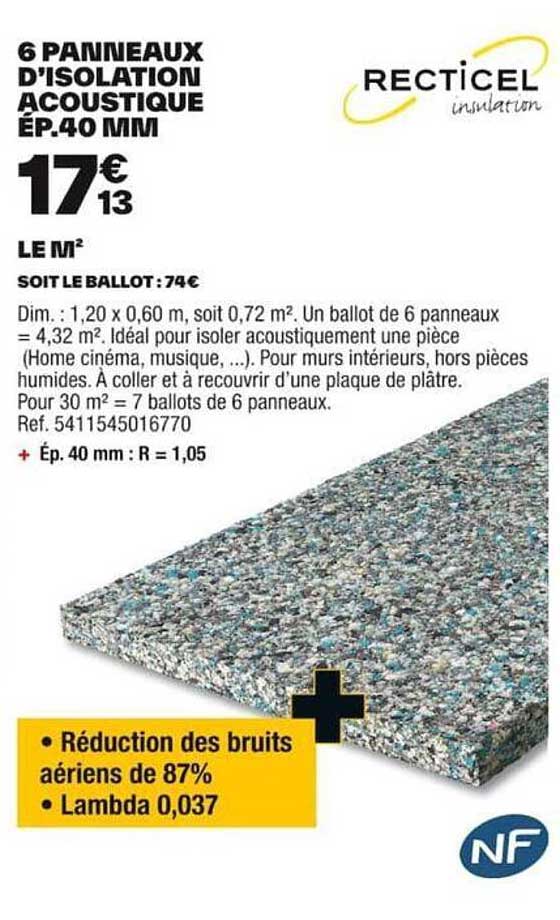 6 panneaux d'isolation acoustique ép. 40 mm recticel inspiration