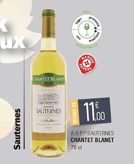 a.o.p. sauternes chantet blanet