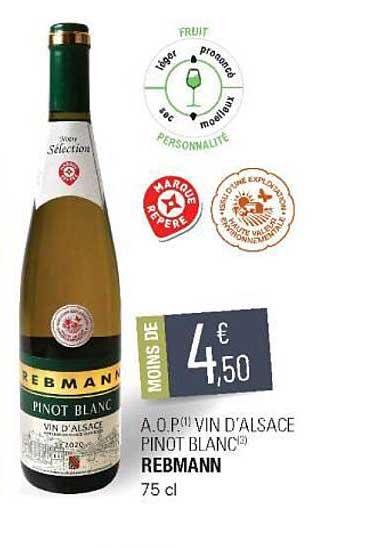 a.o.p. vin d'alsace pinot blanc rebmann