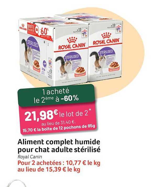 aliment complet humide pour chat adulte stérilisé