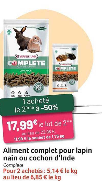 aliment complet pour lapin nain ou cochon d'inde