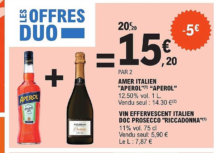 Amer Italien "aperol" + Vin Effervescent Italien Doc Prosecco "riccadonna"
