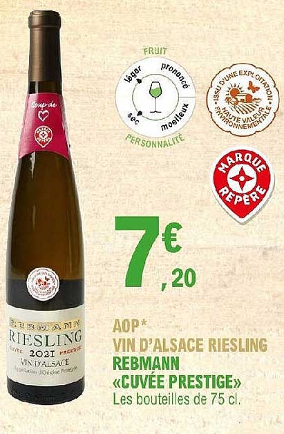 Aop Vin D'alsace Riesling Rebmann «cuvée Prestige»