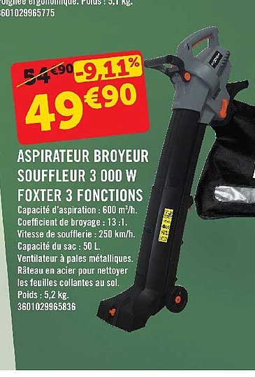 aspirateur broyeur souffleur 3000w foxter 3 fonctions