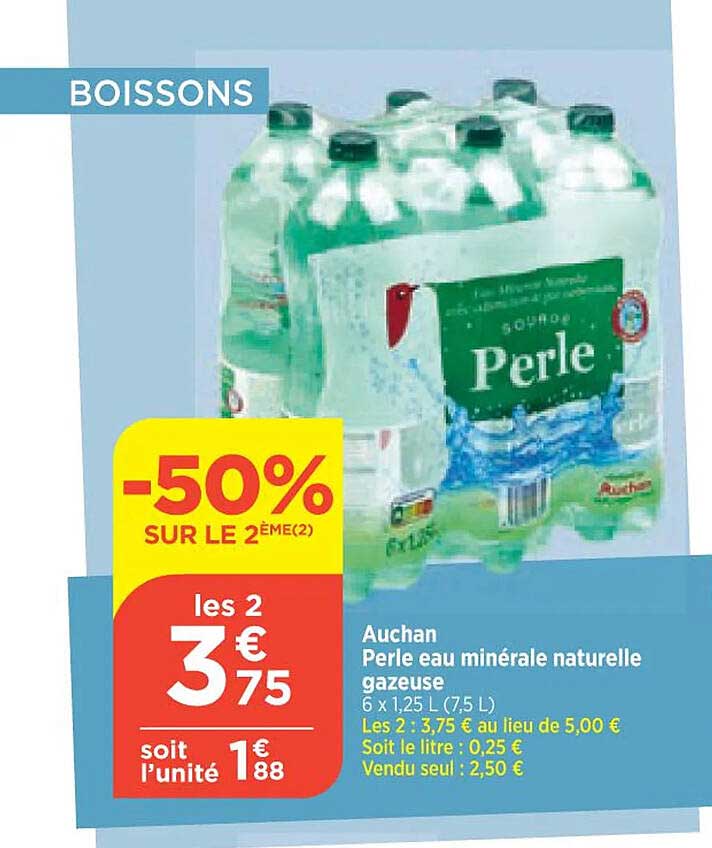 Auchan Perle Eau Minérale Naturelle Gazeuse