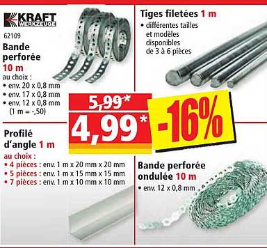 bande perforée kraft werkzeuge, profilé d'angle 1 m kraft werkzeuge, tiges filetées 1 m kraft werkzeuge, bande perforée ondulée 10 m kraft werkzeuge