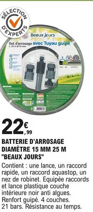 batterie d'arrosage diamètre 15 mm 25 m "beaux jours"