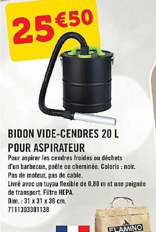 bidon vide-cendres 20l pour aspirateur